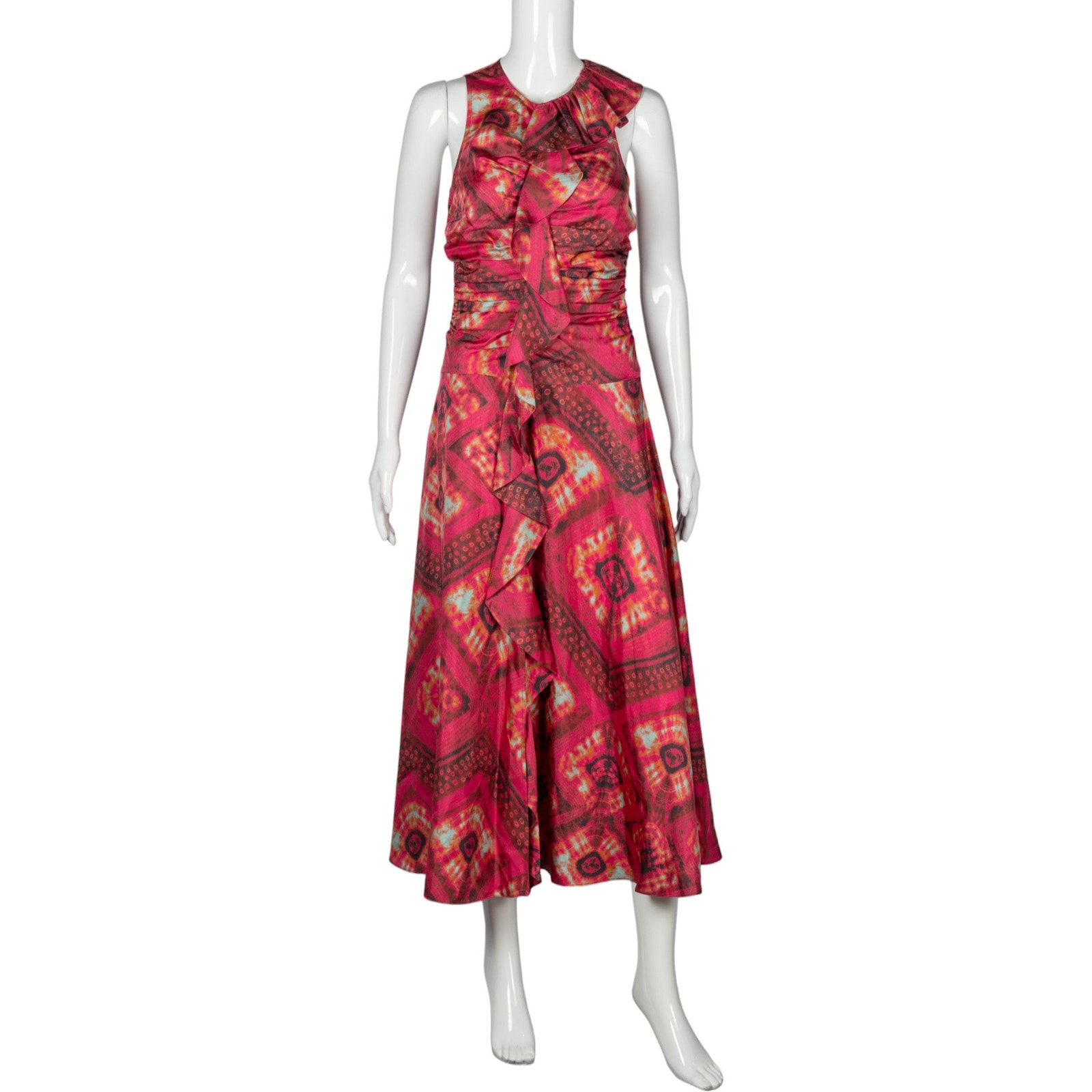 Ulla Johnson Pink Silk Printed Midi Sleeveless Dress Size Xs